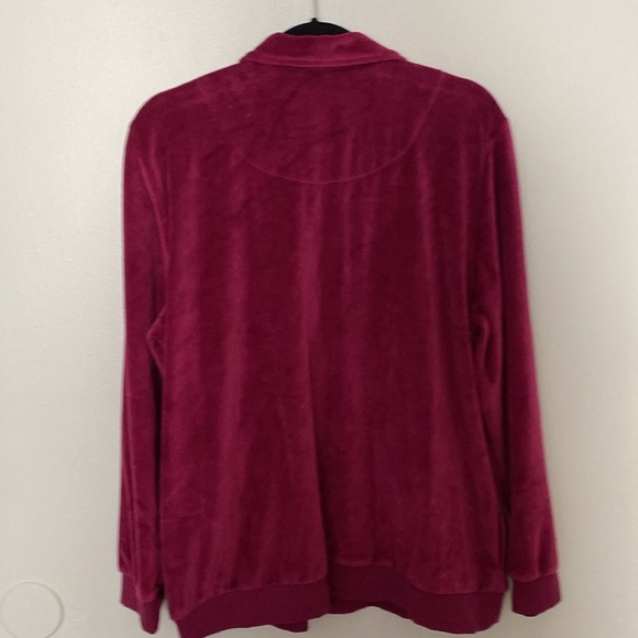 Alfred Dunner Berry Velour Jacket Zip Front Gold Detail Pockets Size Large - Picture 6 of 9